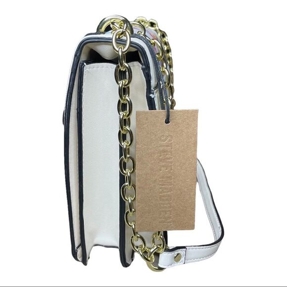 NEW Steve Madden Breah Shoulder Bag Pink White Floral Gold Chain Straps - Picture 4 of 9